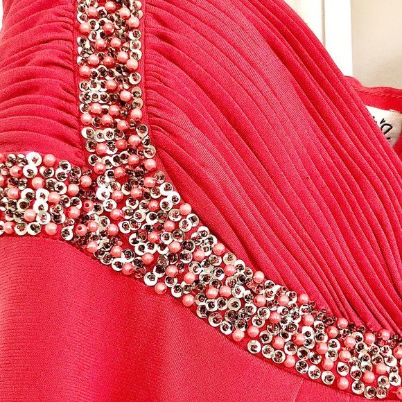 Cache Pink Dress Coral Beaded Sequin Silk Maxi Prom Dress Classic Elegance - Picture 6 of 13